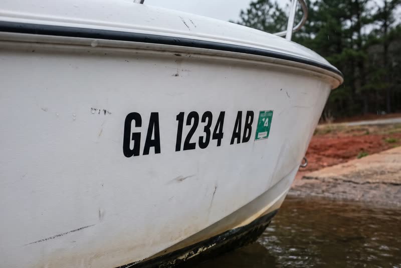GA 1234 AB · 3" black on a light hull. What a Georgia number looks like on the bow.