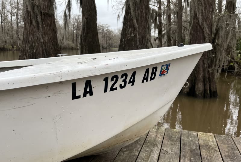 LA 1234 AB · 3" black on a light hull. What a Louisiana number looks like on the bow.