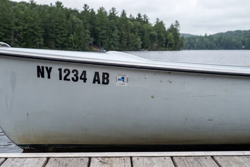 NY 1234 AB · 3" black on a light hull. What a New York number looks like on the bow.