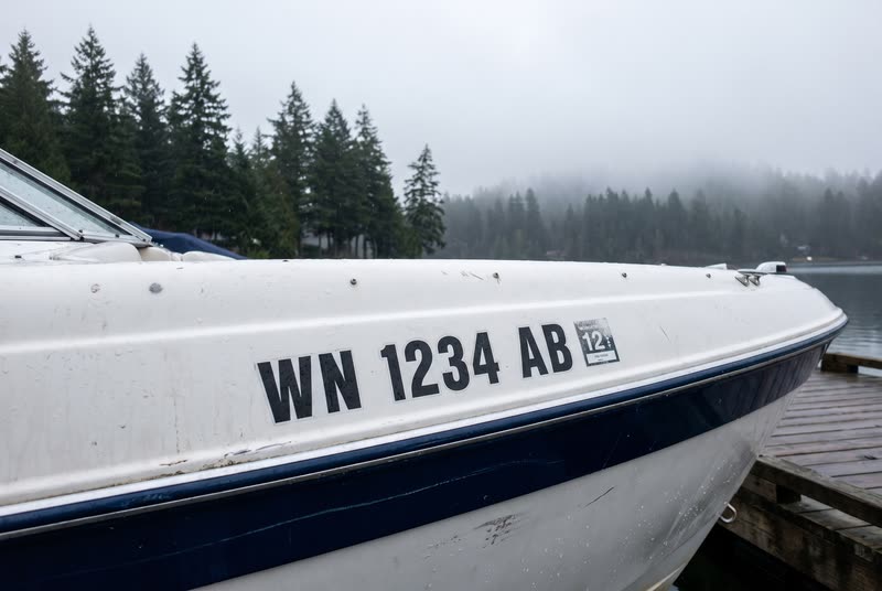 WN 1234 AB · 3" black on a light hull. What a Washington number looks like on the bow.